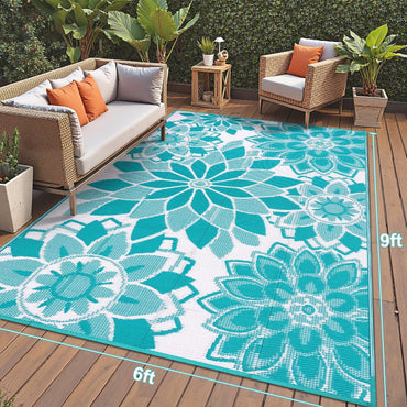 Outdoor Rug for Patio Reversible Plastic Straw Patio Camping Rug