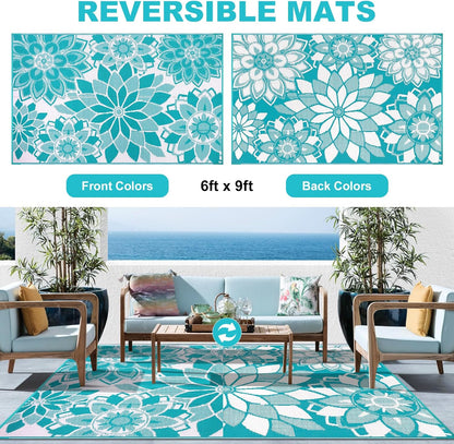 Outdoor Rug for Patio Reversible Plastic Straw Patio Camping Rug