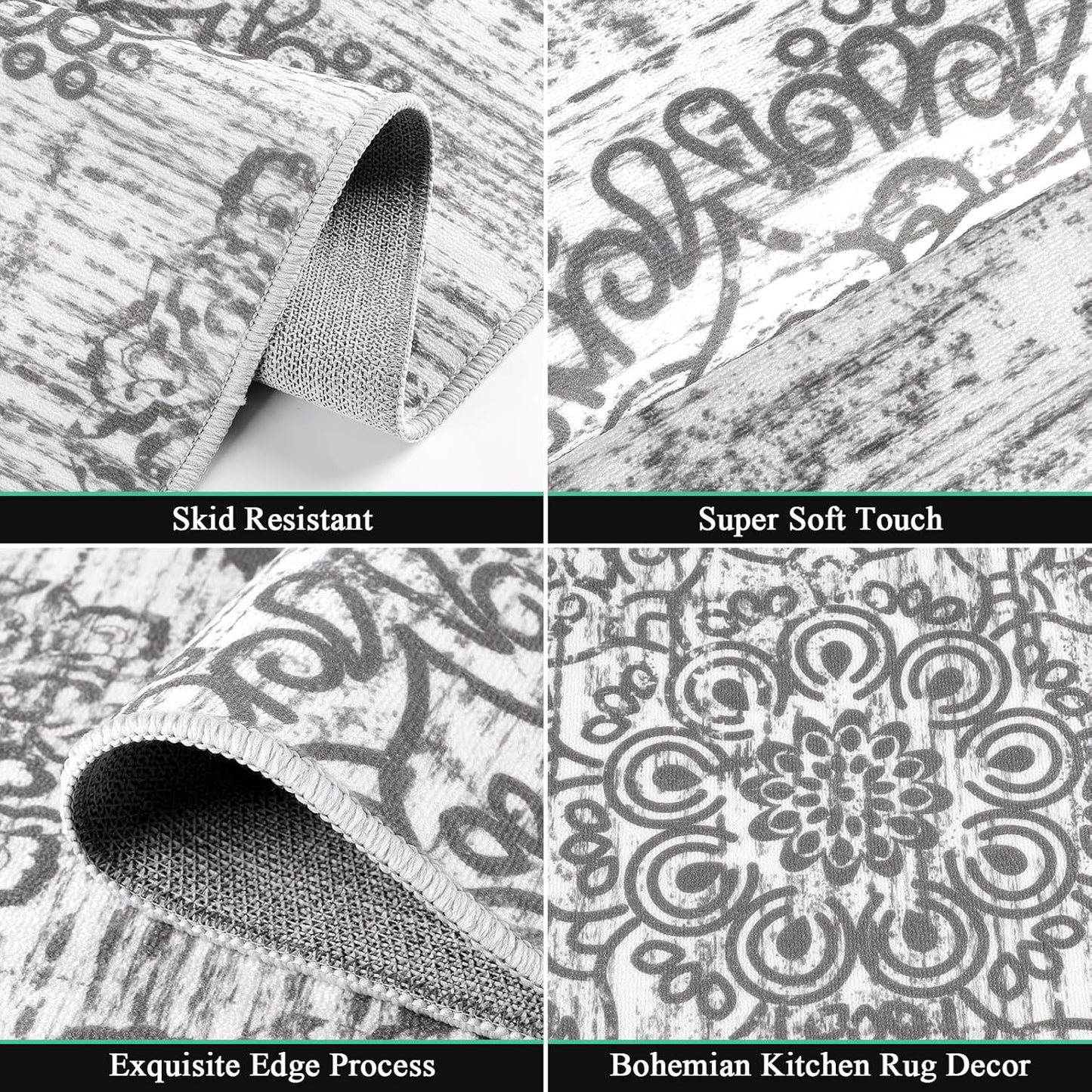 HEBE Farmhouse Kitchen Rugs Sets of 3 Non Slip Washable Boho Kitchen Rugs