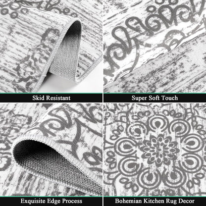 HEBE Farmhouse Kitchen Rugs Sets of 3 Non Slip Washable Boho Kitchen Rugs