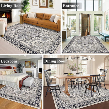 HEBE Washable Area Rug 5'x7', Non Slip Boho Rugs for Bedroom