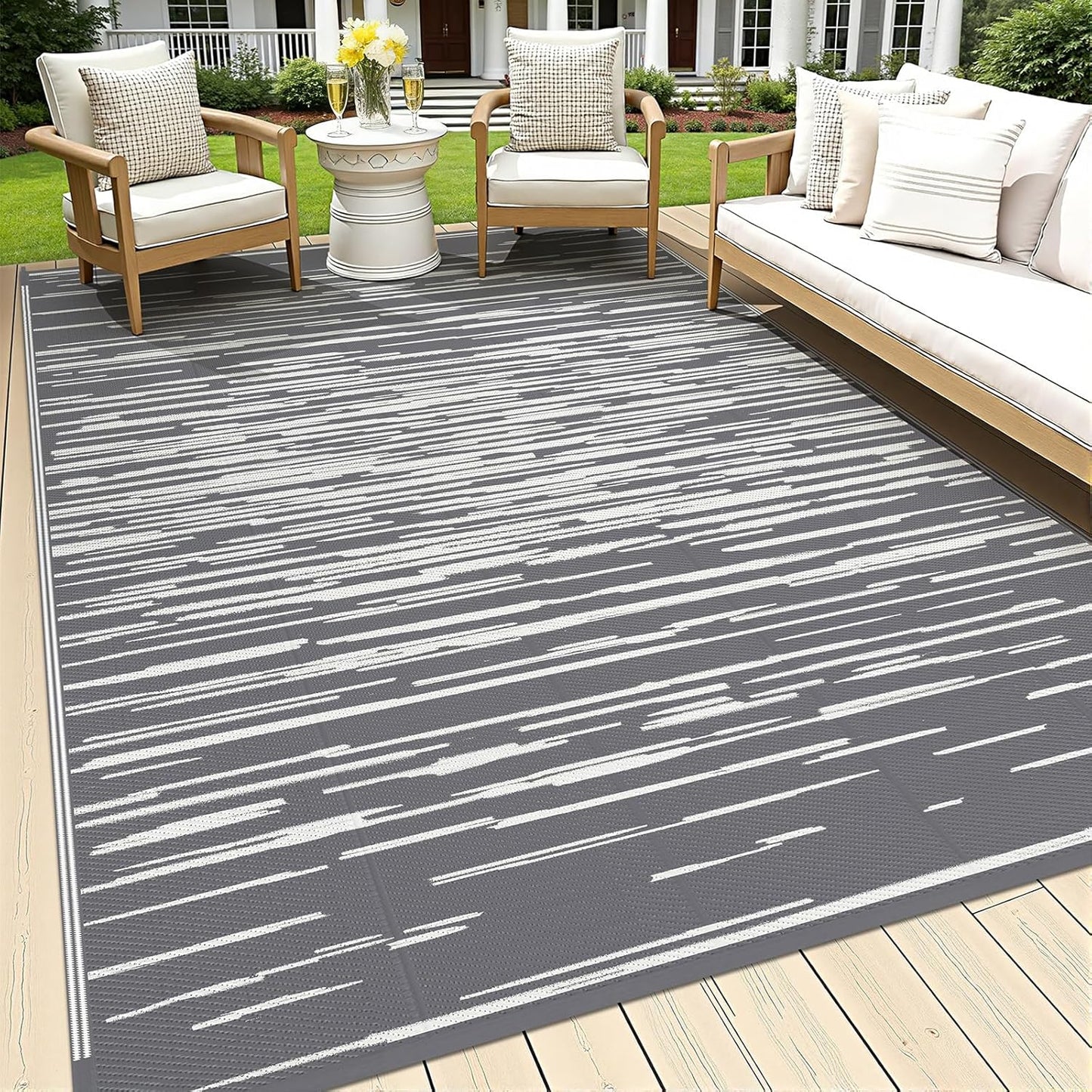 HEBE Outdoor Rug for Patios Clearance Waterproof Patio Mat Plastic Straw Rug Reversible RV Camping Tent Rug Outside Indoor Outdoor Area Rugs for RV,Deck,Beach,Balcony,Camper
