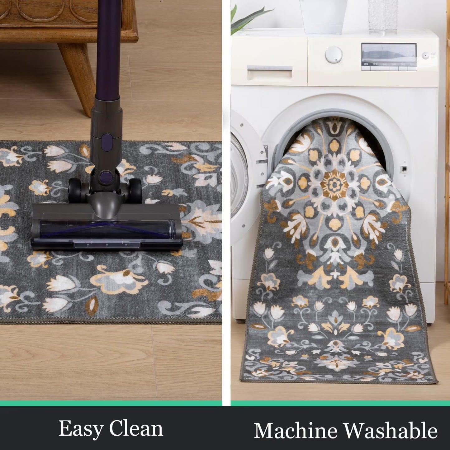HEBE 3pcs Washable Kitchen Rug Set,Non-Slip Floral Boho Kitchen Mats Kitchen Runner Rug Floor Carpet 20"x32"+20"x48"+20"x59"