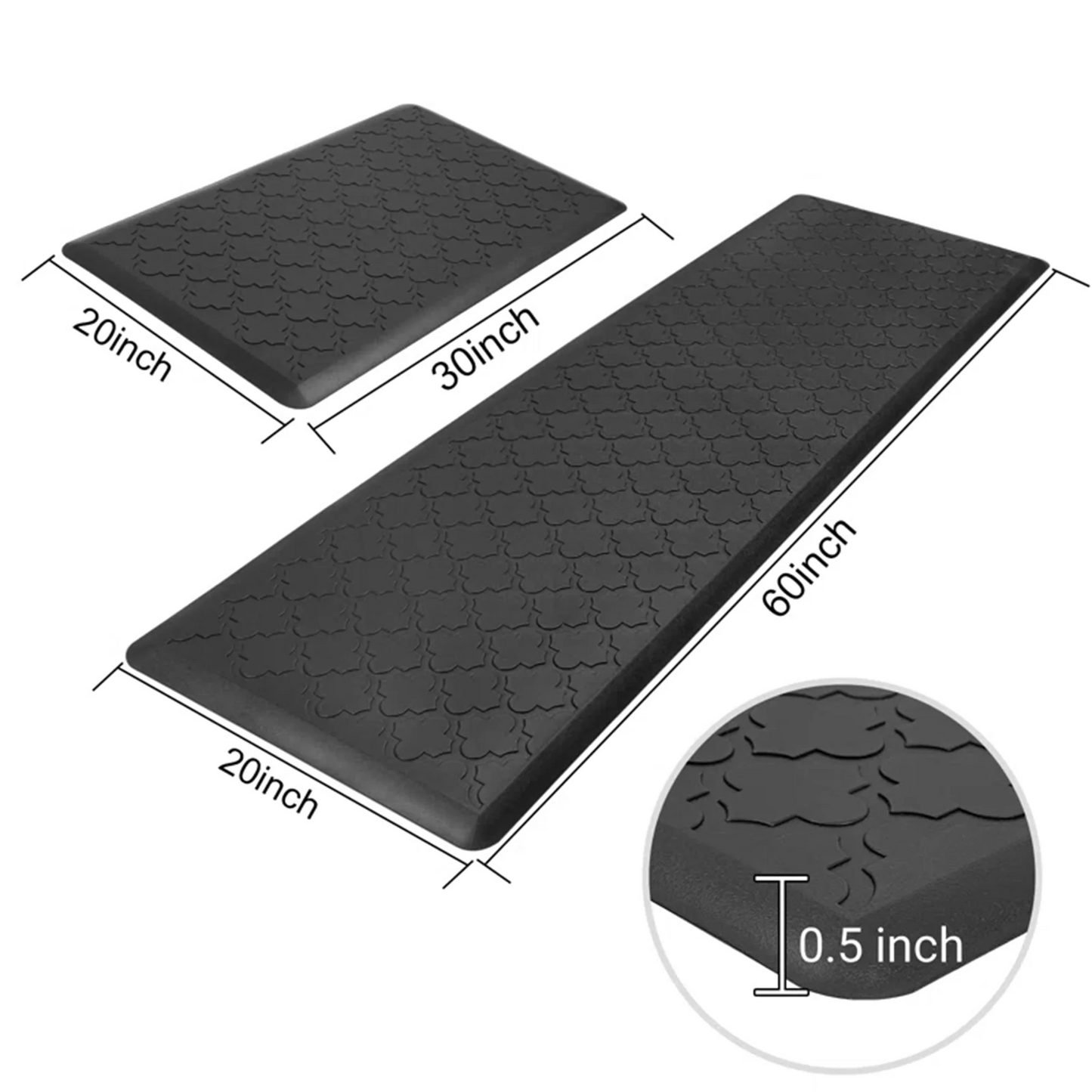 HEBE Anti Fatigue Kitchen Mat 2 Set, 20" x 30"+20"x 60", Thick 0.5 inch Non Slip Waterproof Kitchen Rugs and Mats