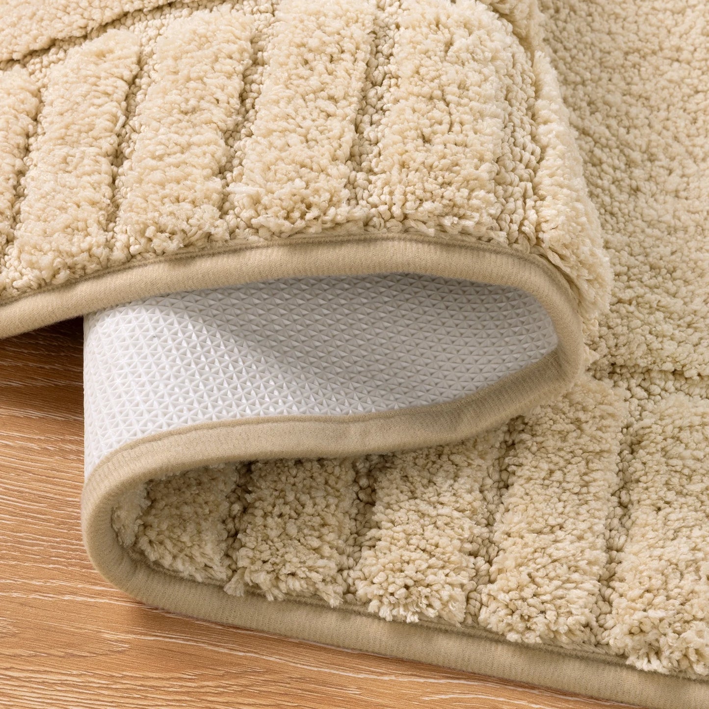 HEBE Bathroom Rugs Set of 4 Piece, Bath Mats, Microfiber Non Slip Shaggy Ultra Soft Bathroom Runner with U Shaped Contour Toilet Mat for Bathroom, Shower Inside Floor, Beige