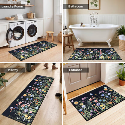 HEBE Floral Non-Slip Kitchen Rugs Set of 2,Washable Kitchen Mat Farmhouse Kitchen Floor Mats Runner for Home Sink Entrance Laundry Hallway,20"x32"+20"x47"