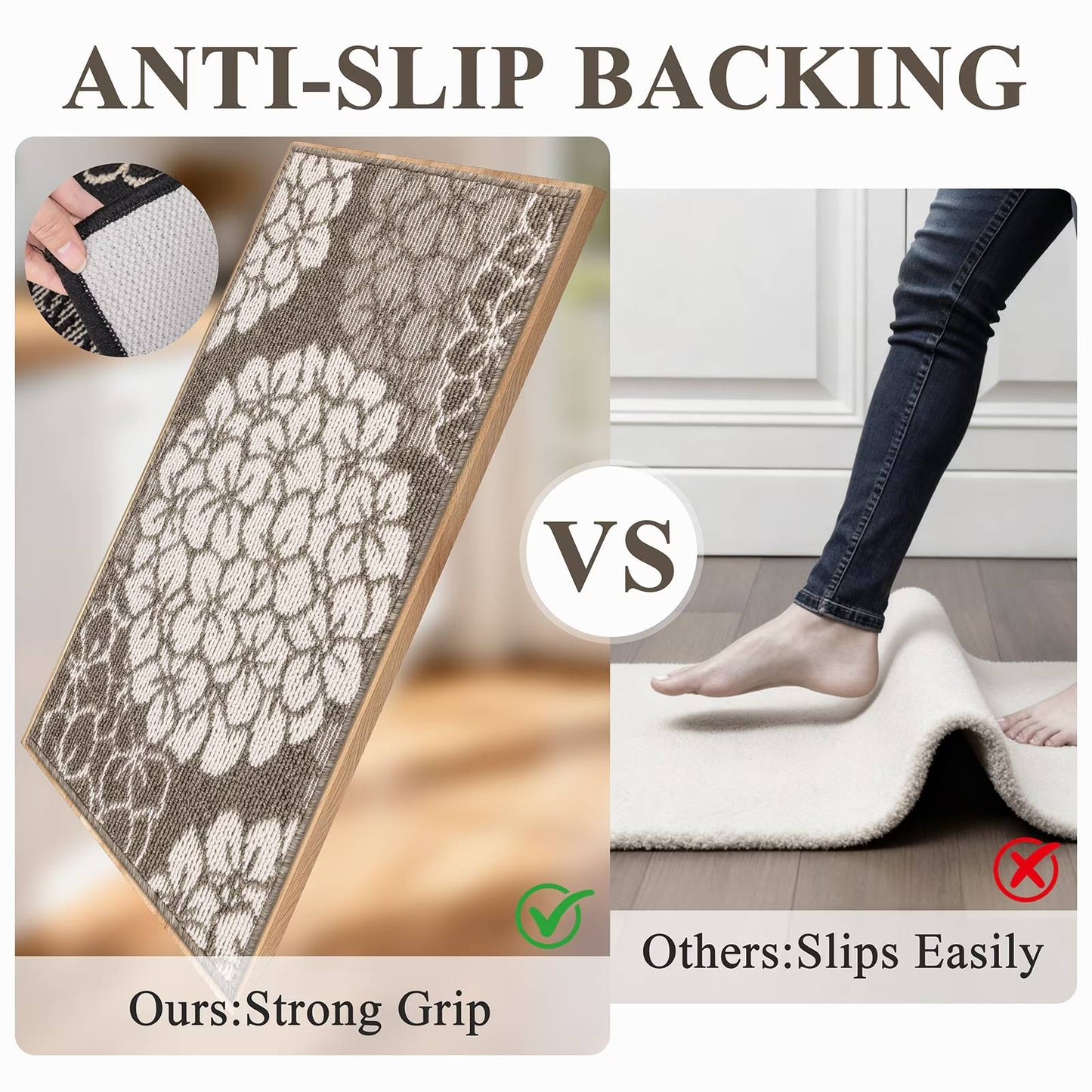 Kitchen Rugs and Mats Set of 3 Non Skid Washable Absorbent Laundry Floor Mat