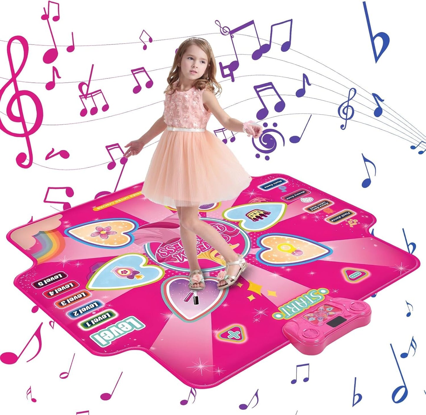 Dance Mat for Kids 1 Player,2 Player, Musical Dance Game Pad with LED Lights, Educational Dancing Playmat Toys for Girls Boys Ages 3-12, Portable Non-Slip Dance Floor Mat, Birthday, Blue Pink