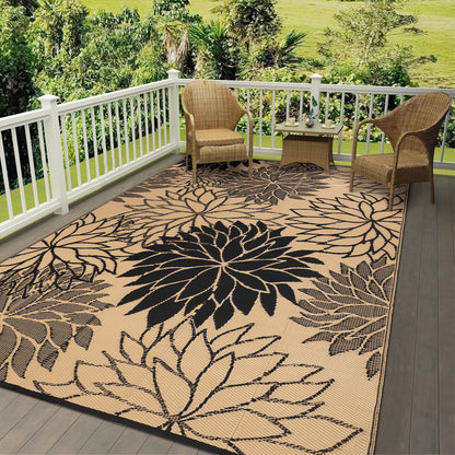 HEBE Waterproof Reversible Outdoor Rug for RV Camping Patio Deck Beach Balcony