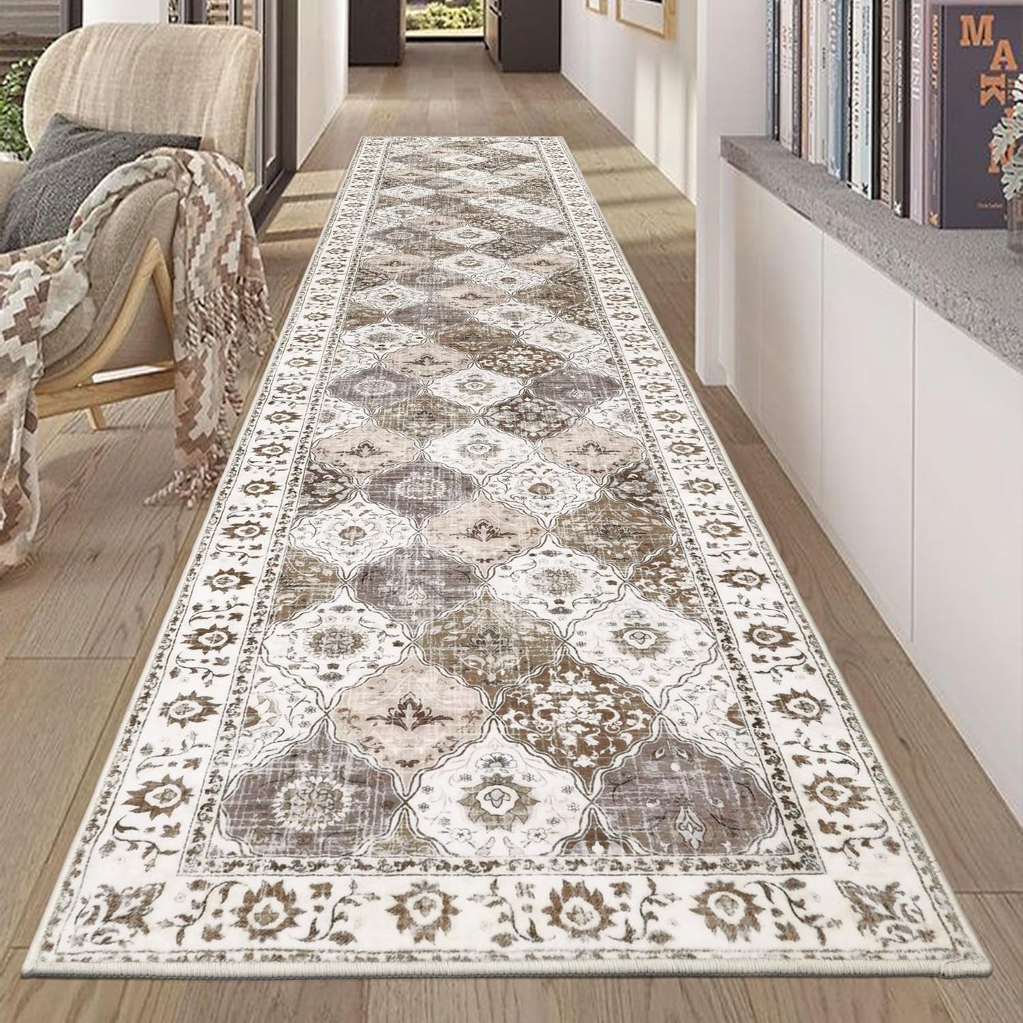 HEBE Hallway Runner Rug Washable Vintage Distressed Area Rugs Non Slip Laundry Rug Runner Boho Floor Carpet Runners for Hallways Entryway Laundry Room Kitchen Bathroom