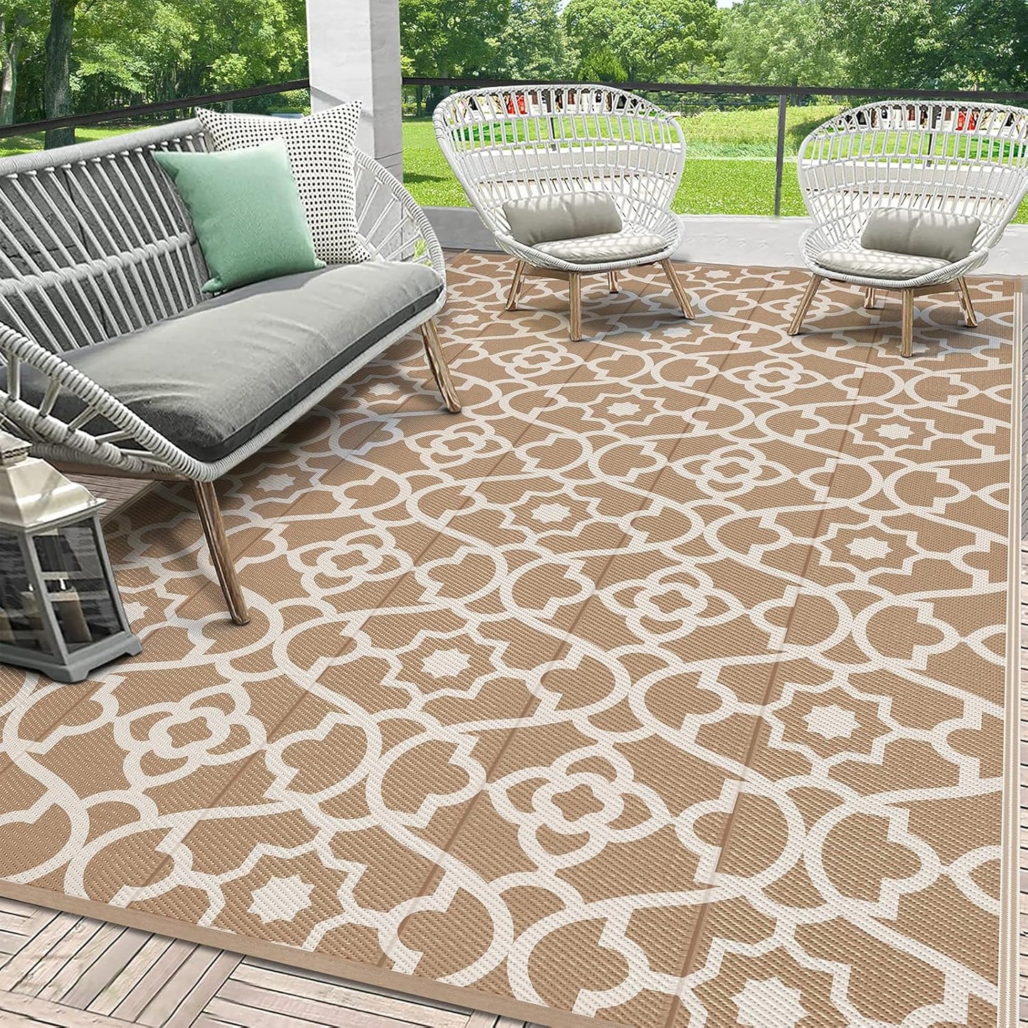 HEBE Outdoor Rug Waterproof Plastic Straw Rug Camping Rug, Reversible Outdoor Patio Rugs RV Mat Clearance, Indoor Outside Floor Carpet for Porch,Deck,Camper,Balcony,Backyard