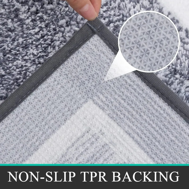 2 Piece Bordered Non Slip Plush Bathroom Rug Set