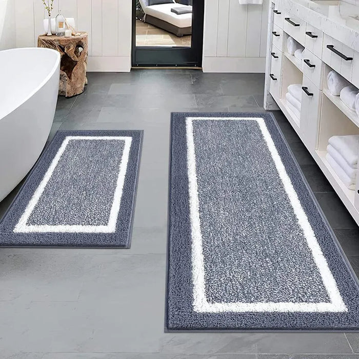 2 Piece Bordered Non Slip Plush Bathroom Rug Set
