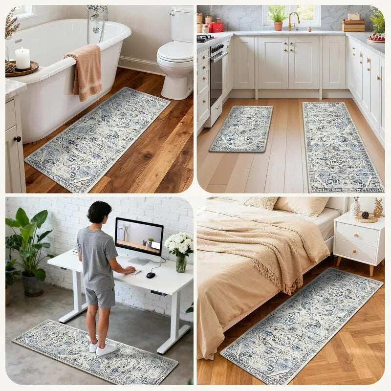AR000546bluetraditionalrunnerrugsetforstandingdeskbathroombedroomkitcheninUShomeHEBE RUGS
