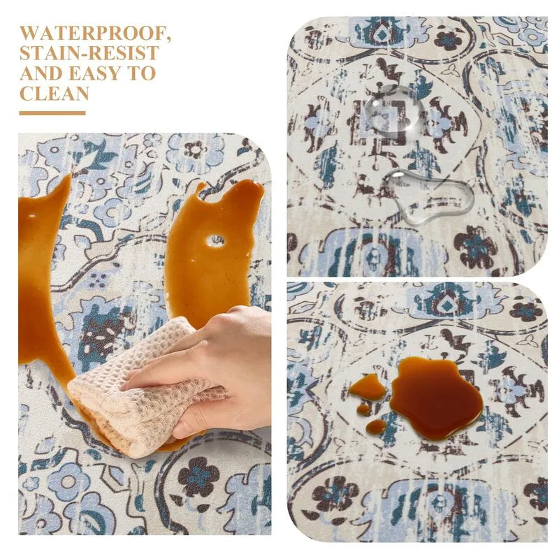 AR000546bluewaterproofstainresistantwipecleancushionedPVCorientalkitchenrunnermatHEBE RUGS