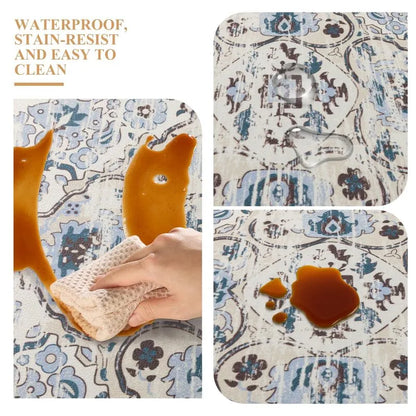 AR000546bluewaterproofstainresistantwipecleancushionedPVCorientalkitchenrunnermatHEBE RUGS