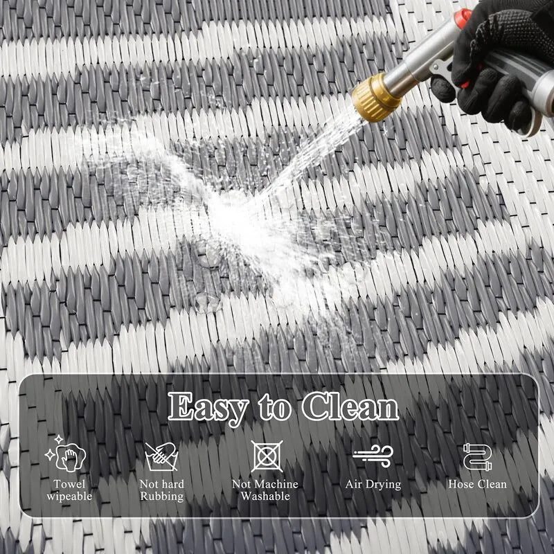 AR001020grey5x8plasticstrawrugeasytocleanwaterproofwashablehoseoffmatheberug