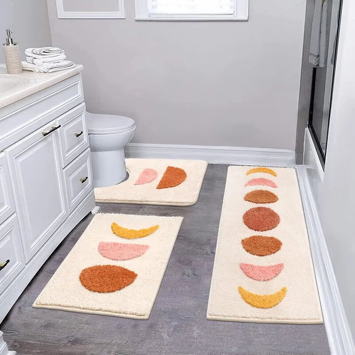 3 Piece Boho Sun Moon Non Slip Bathroom Rug Set