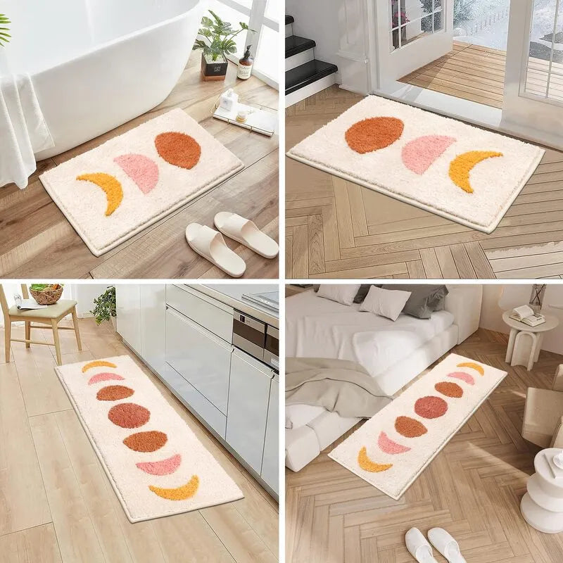 3 Piece Boho Sun Moon Non Slip Bathroom Rug Set