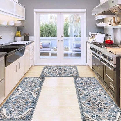 AR001924bluebohemian3piecerunnerrugsetforkitchenhallwaytilefloorinUShouseHEBE RUGS