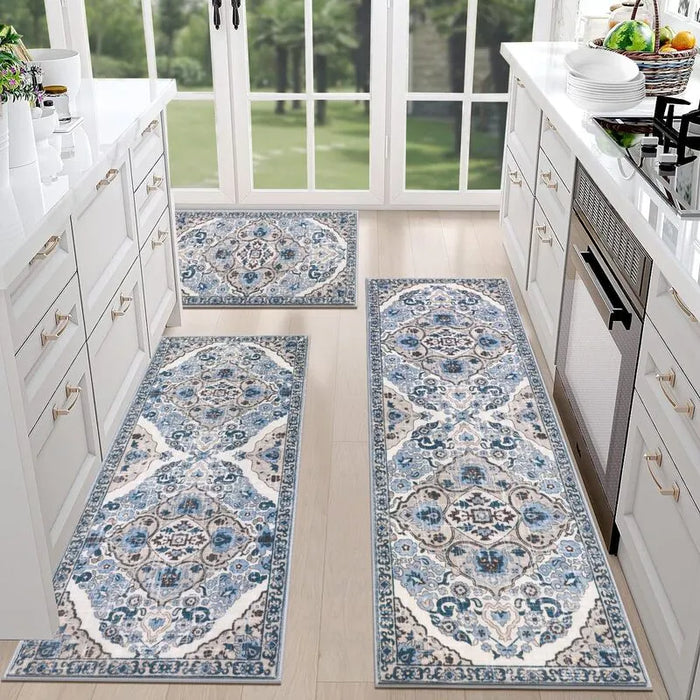 Boho Vintage Washable Non-Slip Kitchen Runner Rug 3-Piece Set