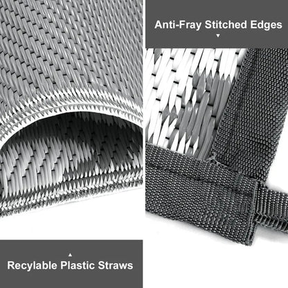 AR002229_grey_9x12_plastic_straw_rug_woven_recyclable_material_anti_fray_edge_detail_heberug