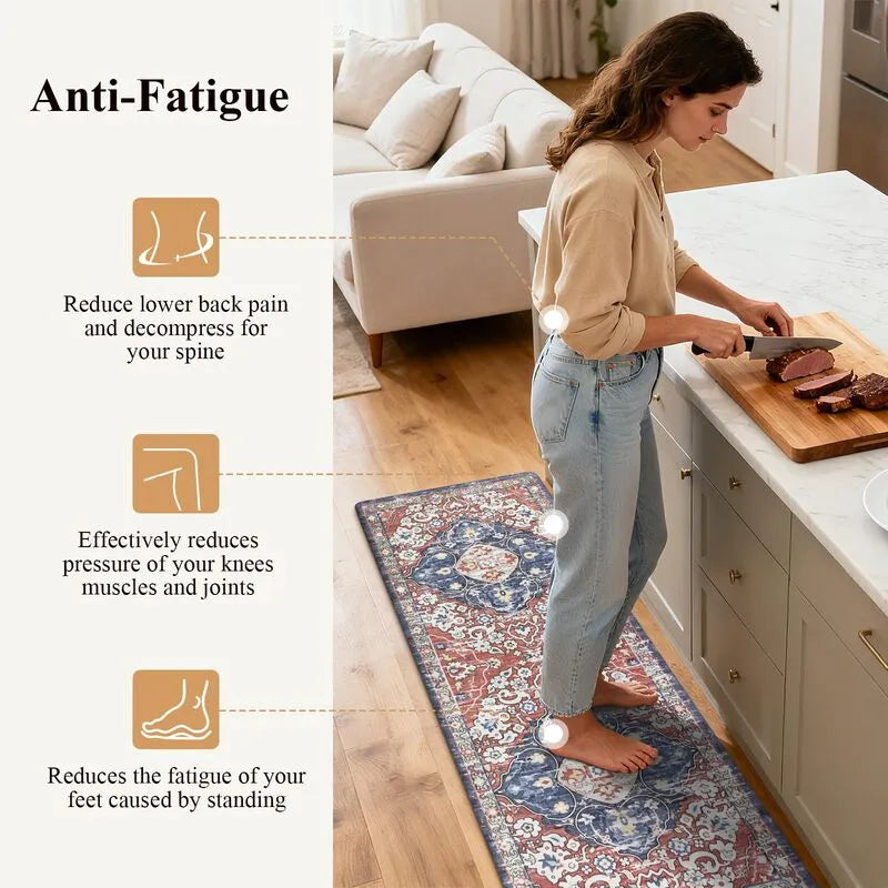 Vintage Oriental Cushioned Anti-Fatigue Kitchen Runner Mat 2-Piece Set