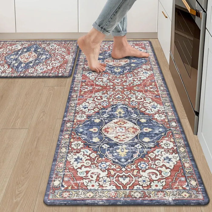 Vintage Oriental Cushioned Anti-Fatigue Kitchen Runner Mat 2-Piece Set