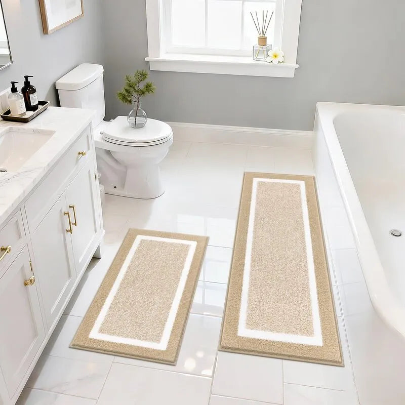 AR002536_beige_bathroom_rugs_sets_2_piece_runner_rug_bordered_bath_mat_set_for_US_home_HEBE RUGS