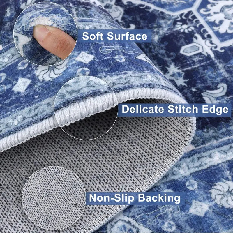 AR003232blue2x6runnerrugsoftsurfacenonslipbackingdurableedgewashablecarpetheberug