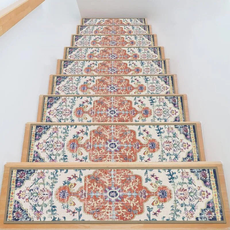 15 Pack Vintage Non Slip Oriental Stair Treads Carpet Set