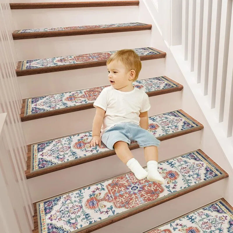 15 Pack Vintage Non Slip Oriental Stair Treads Carpet Set