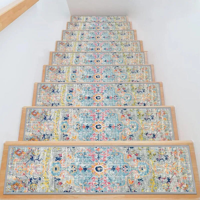 15 Pack Colorful Non Slip Vintage Stair Treads Carpet Set