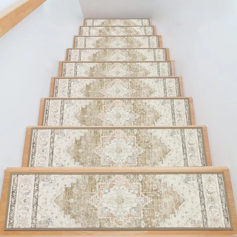 15 Pack Beige Vintage Non Slip Stair Treads Carpet Set