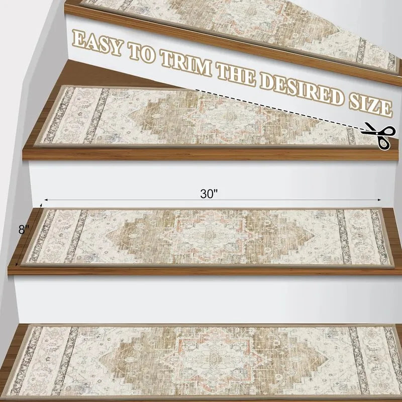 AR003291beigestairtreads8x30incheasytotrimpeelandstickstairrunnermatHEBE RUGS