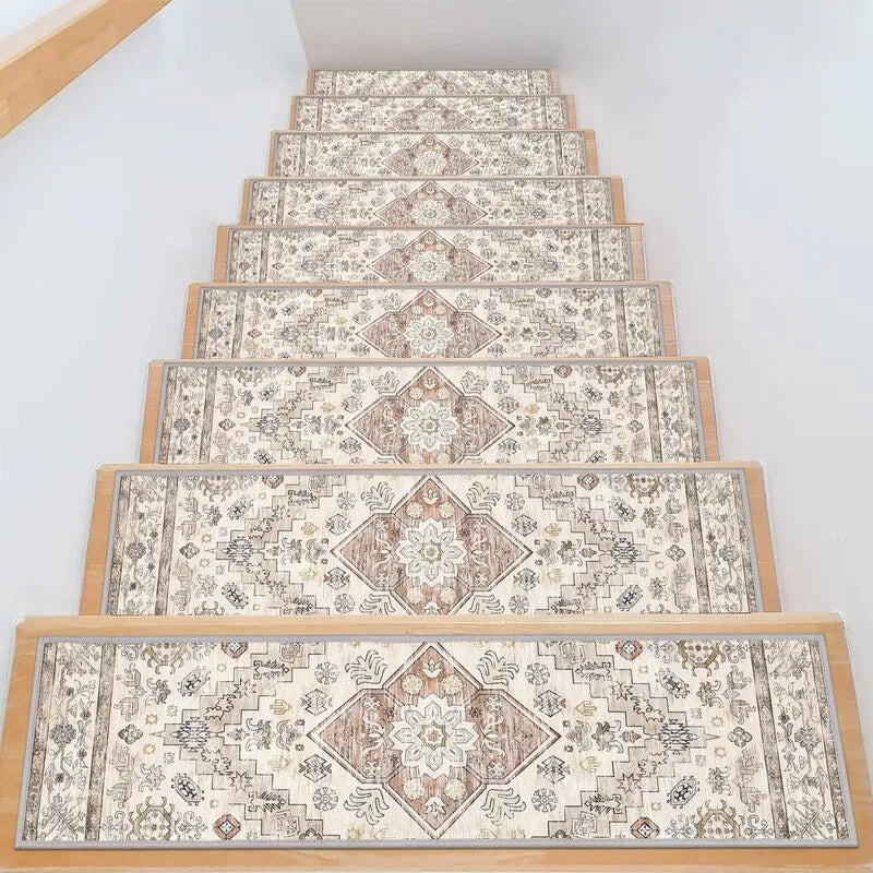 15 Pack Vintage Oriental Non Slip Stair Treads Carpet Set