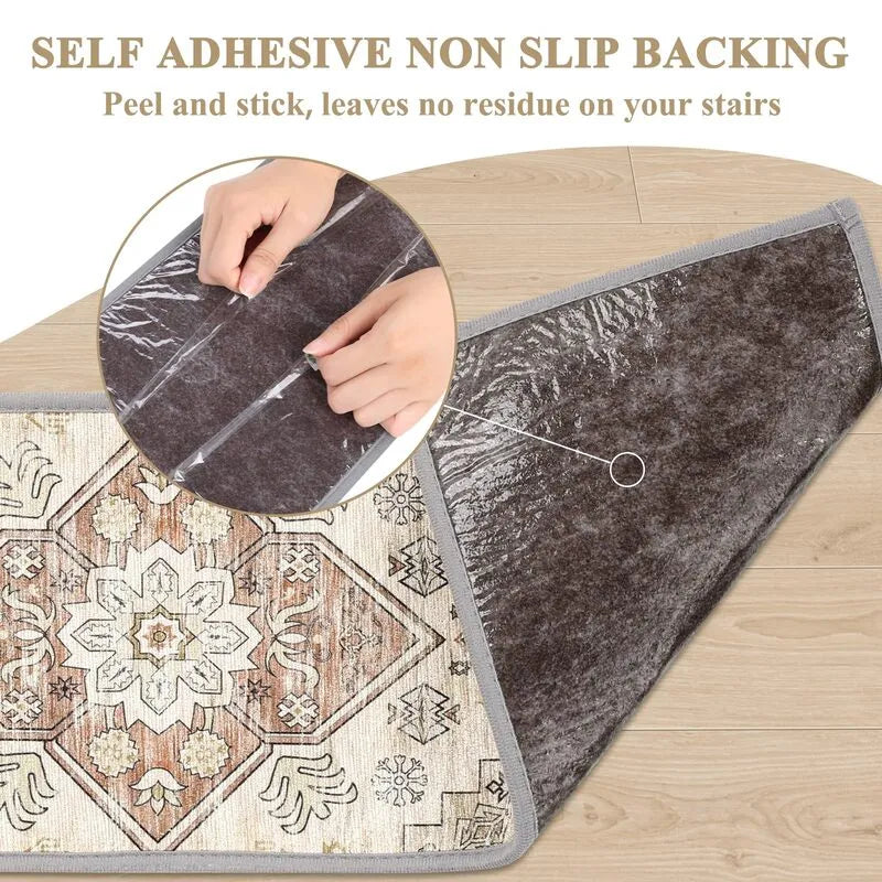 AR003515beigeselfadhesivenonslipstairtreadsrunnerpeelandstickstaircarpetHEBE RUGS