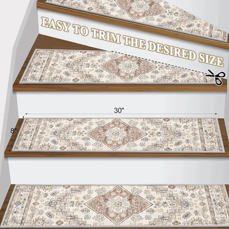 AR003515beigestairtreads8x30incheasytotrimpeelandstickstairrunnermatHEBE RUGS