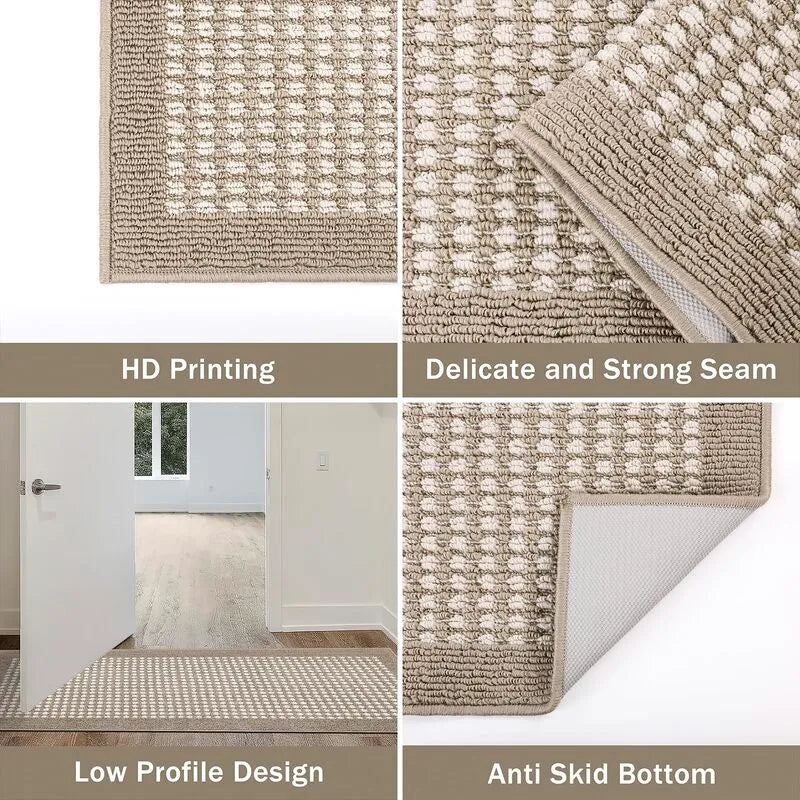 Woven Grid Machine Washable Kitchen Runner Rug 3-Piece Set