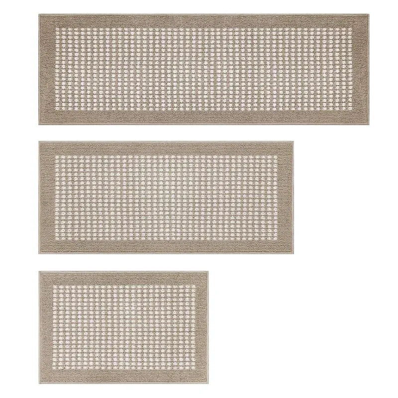 AR003527beigeneutralgridpattern3piecekitchenrugrunnersetnonskidforUSfloorHEBE RUGS