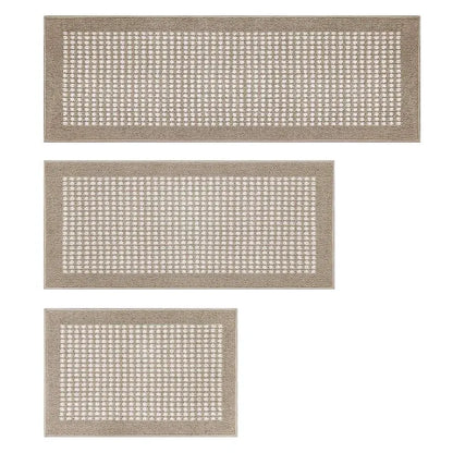 AR003527beigeneutralgridpattern3piecekitchenrugrunnersetnonskidforUSfloorHEBE RUGS