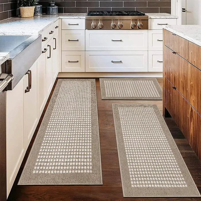 Woven Grid Machine Washable Kitchen Runner Rug 3-Piece Set