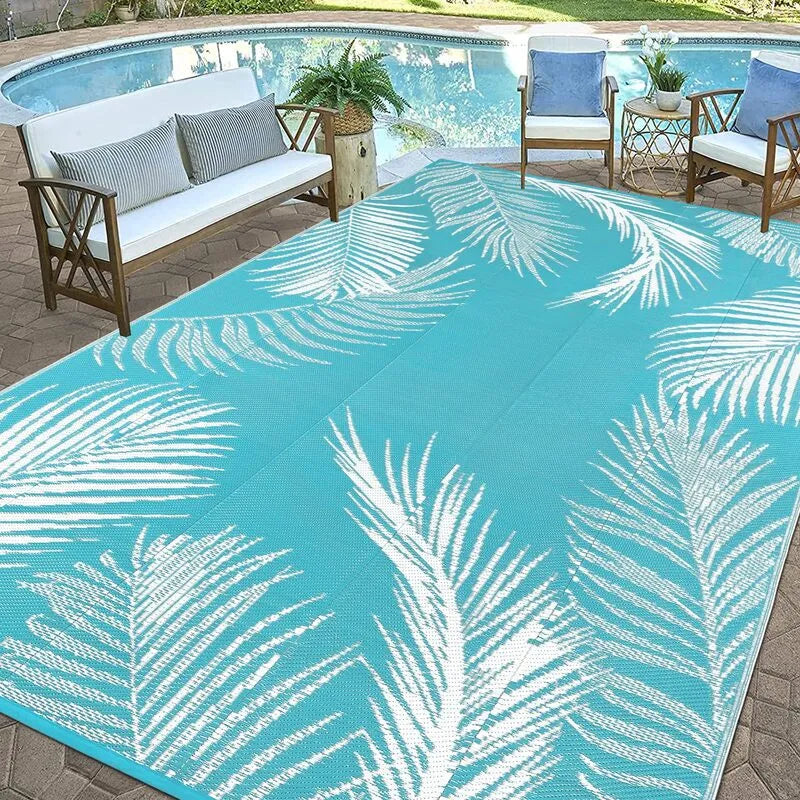 AR004039blue10x14outdoorrugtropicalpalmleafpooldeckcarpetUShomeheberug