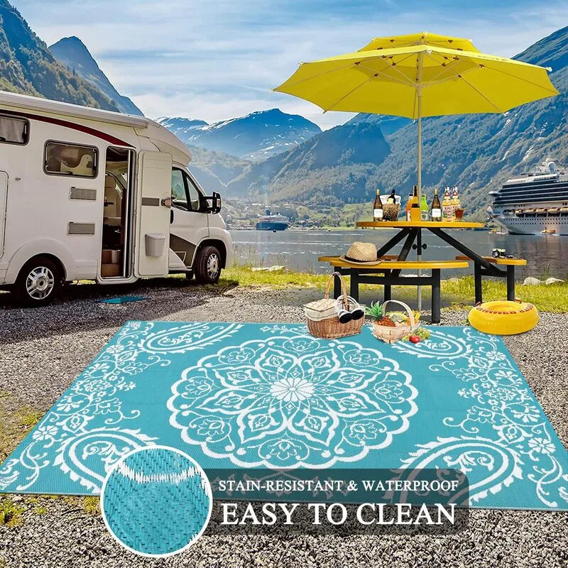AR004052blue10x14RVcampingmateasytocleanwaterproofoutdoorrugpicnicmatheberug