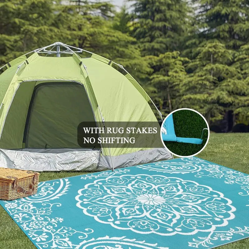 AR004052blue10x14campingrugwithstakesportableplasticstrawmatfortentlawnheberug