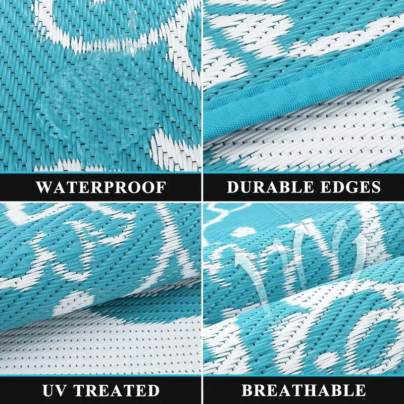 AR004052blue10x14plasticstrawrugwaterproofUVresistantbreathablematerialdetailheberug