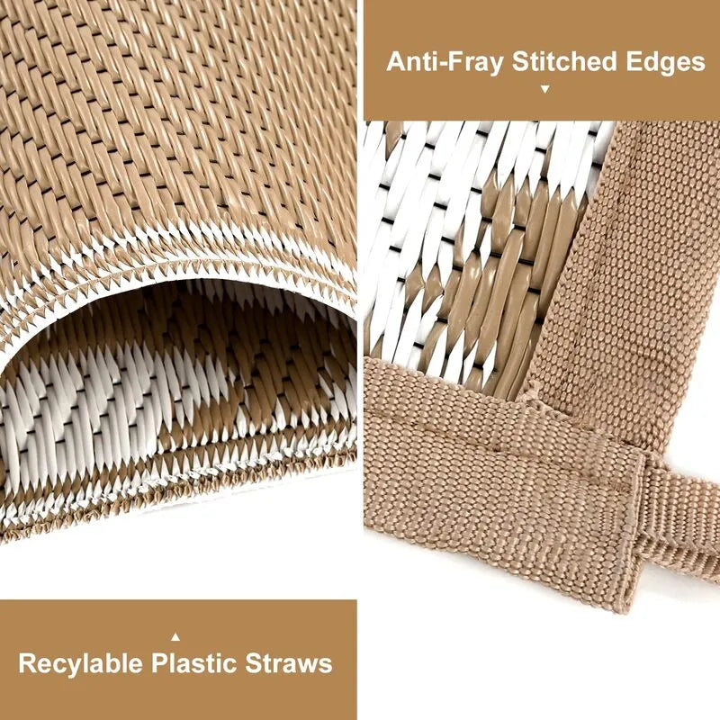 AR004057brown8x10plasticstrawrugwovenrecyclablematerialantifrayedgedetailheberug