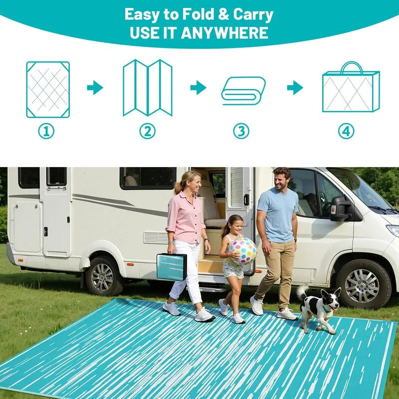 AR004121blue8x10RVcampingrugfoldableportableplasticstrawmatfortravelheberug