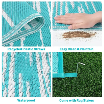 AR004121blue8x10plasticstrawrugrecycledmaterialwaterproofwithrugstakesheberug