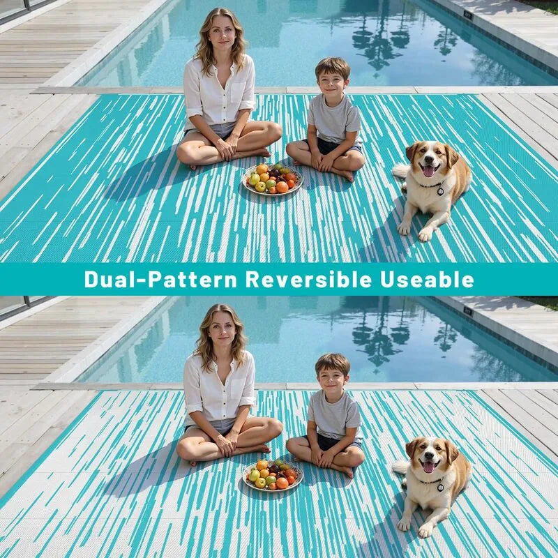 AR004121blue8x10reversiblepatiorugplasticstrawmatpoolsidefamilypicnicheberug